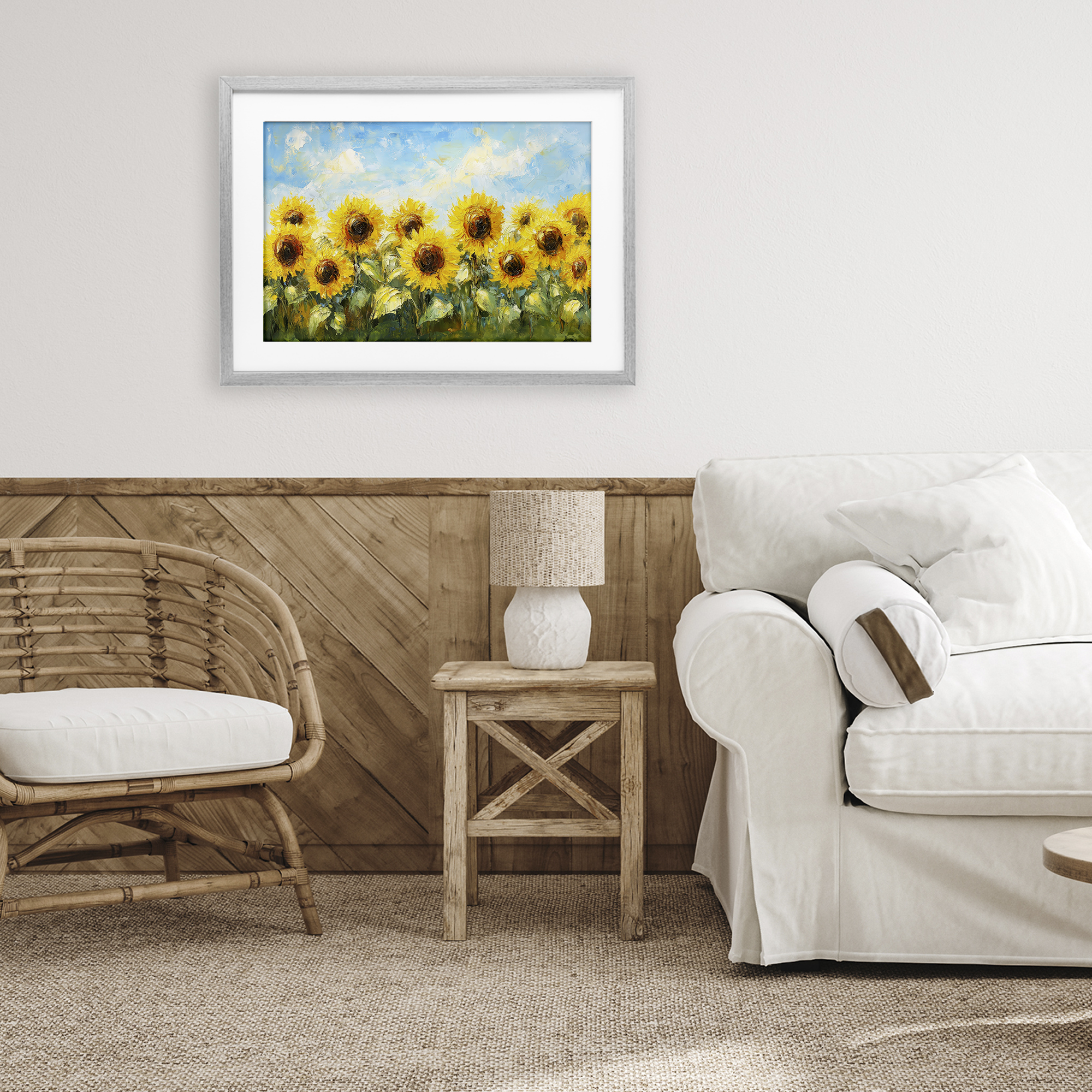 Stupell Industries Impressionist Sunflowers Horizon Gray Framed Print Under Glass, design by Petal Prints Design