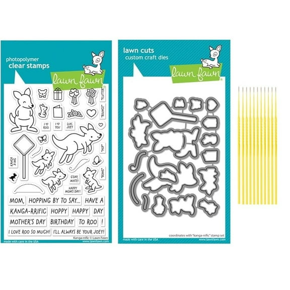 Trebbies Lawn Fawn Stamp Set Bundle Kanga-Rrific Stamp Set - Photopolymer Clear Stamps with Coordinating Custom Craft Die Cuts Detail Sticks