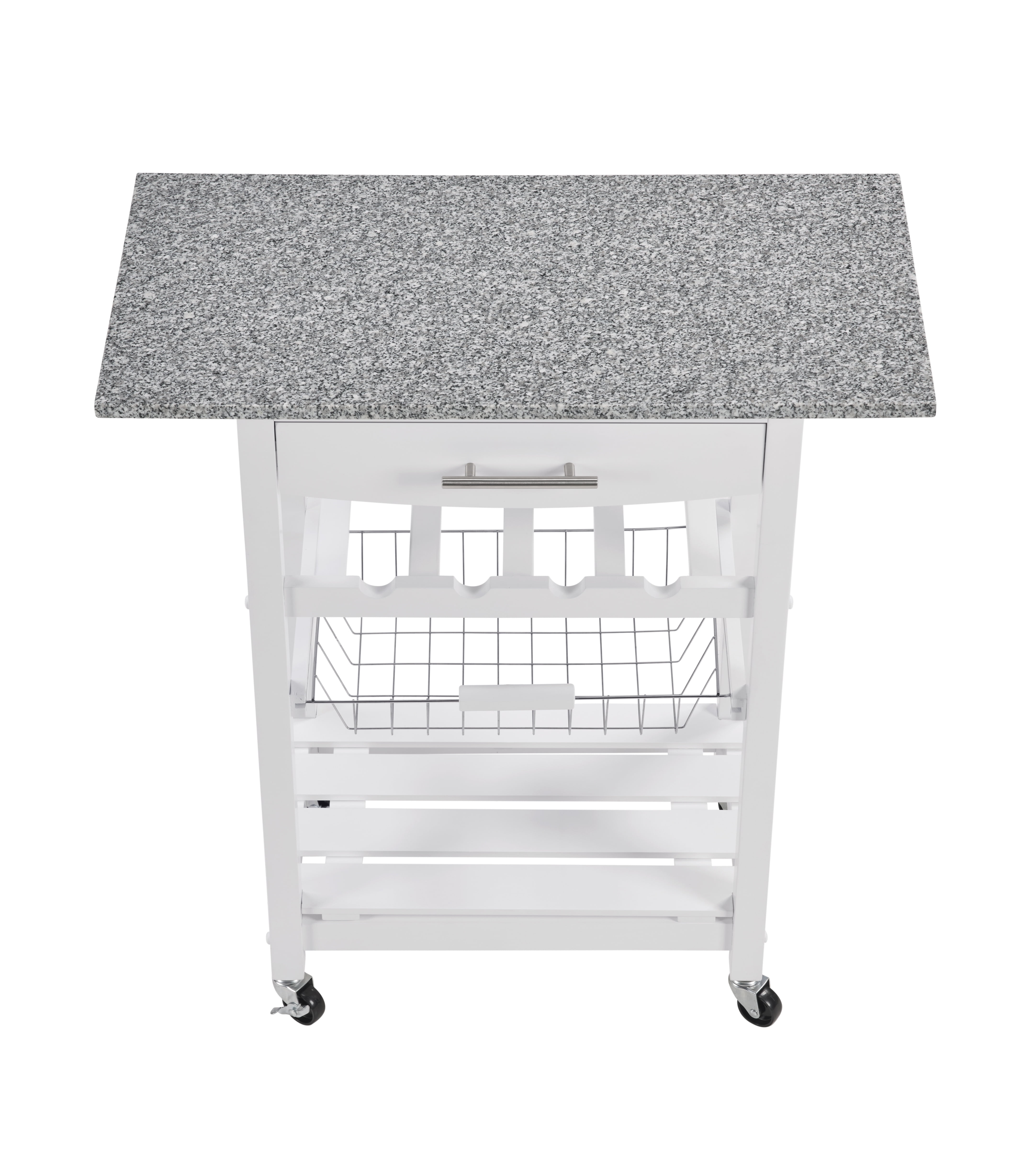 MAYEERTY Mobile Rolling Kitchen Island Trolley with Marble Top, Drawer & Storage Basket ,White