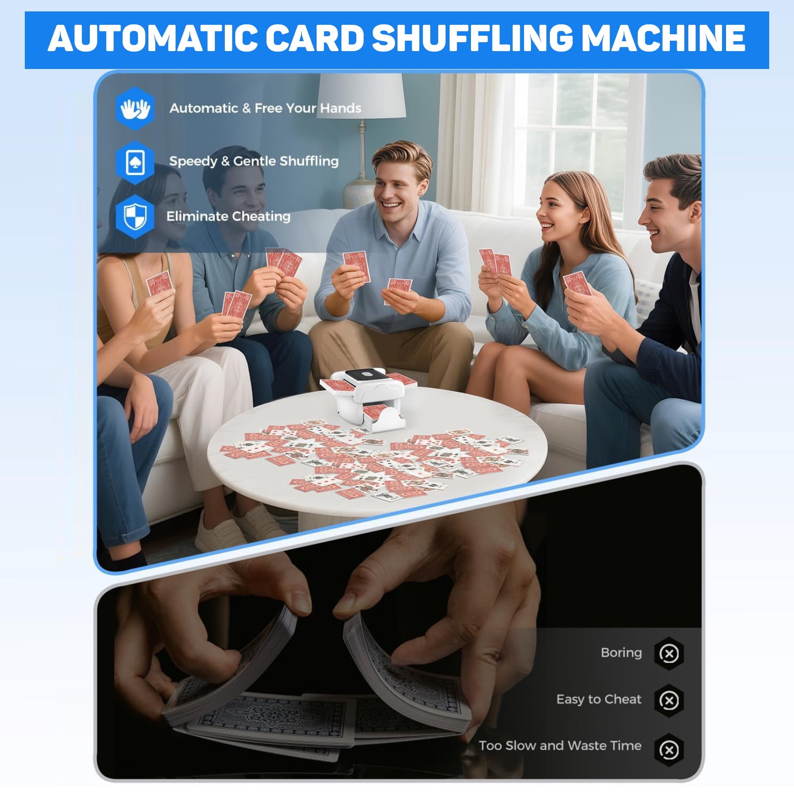 Automatic Card Shuffler for 1-2 Decks, One-Click Shuffling and Manual Mode, Portable Rechargeable (2600mAh) – Compatible with Poker, UNO, Bridge, Spades, Card Games for Adults & Family