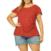 Angle View: Agnes Orinda Juniors' Plus Size Round Neck Short Sleeves Blouse Tops