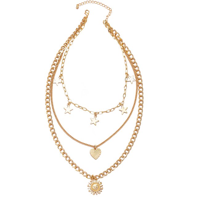 Multilayer Collier Étoile Coeur: Collier Pendentif en Alliage Vintage Chaîne Collier