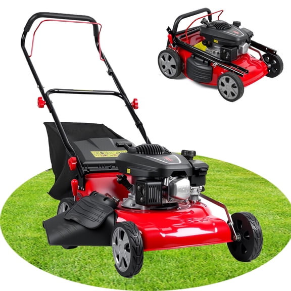 Trendix Gas Powered Lawn Mower with 50L Grass Catcher Bag, 131cc Gas Engine 3 in 1 Mulching, Bagging & Side Discharge Self Propelled Walk-Behind Push Mower, Rear Wheel Drive, 46cm Cutting Width