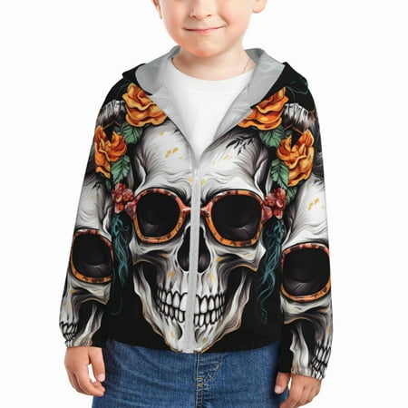 

Lukts Flower Horn Skull A Print Children s Long-Sleeved Sun Protection Clothing Hooded Sweatshirts for Boys and Girls Outdoor Sports-18 Months