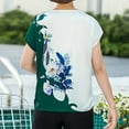 thumbnail image 3 of Ana Womens Blouse Ice Silk Round Neck Loose Flower Print Short Sleeve Top Plus Size, 3 of 9