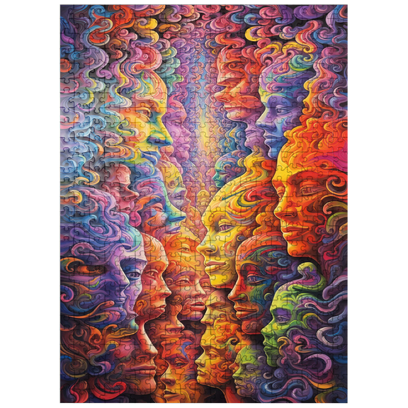 MyPuzzle - Surreal Faces In Vivid Abstract Flow - Premium 500 Piece Jigsaw Puzzle for Adults