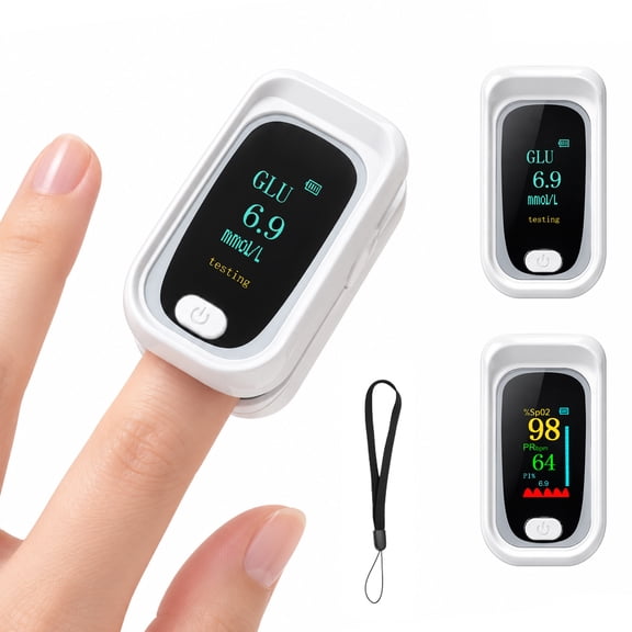Acuxisys 2-in-1 Non-Invasive Blood Glucose Monitor & Fingertip Pulse Oximeter, SpO2, Pulse Rate and Perfusion Index, White
