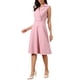 thumbnail image 4 of Vestido de negocios casual para mujer, vestido midi formal sin mangas con solapa, A-line, color rosa, 4 of 6