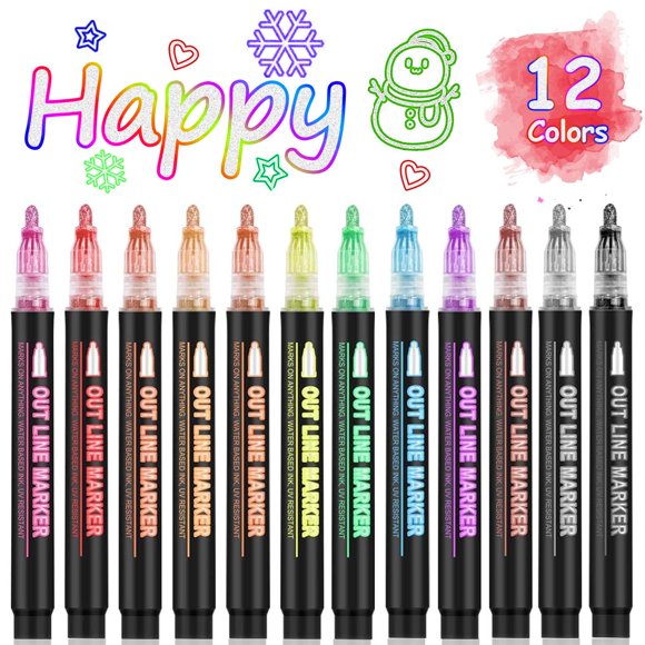 Rotulador OUNIY con contorno de doble línea, 12 colores, punta de 2 mm