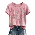 thumbnail image 3 of Mfakffe Breast Cancer Shirts for Women Breast Cancer Awareness Crew Neck Short Sleeve T-Shirt Floral Pink Ribbon Embroidery Print Casual Loose Tee, 3 of 5