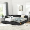 thumbnail image 3 of Harper & Bright Designs Full Size Upholstered Daybed Frame with Drawers, Velvet L Shaped Corner Bed with Backrest and Armrests for Bedroom Living Room, Black, 3 of 15
