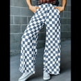 thumbnail image 4 of Pantalones Casuales A Cuadros para Mujer, Cintura Elástica, Cómodos, Holgados, de Pierna y con Bolsillos Azul Mar M, 4 of 7