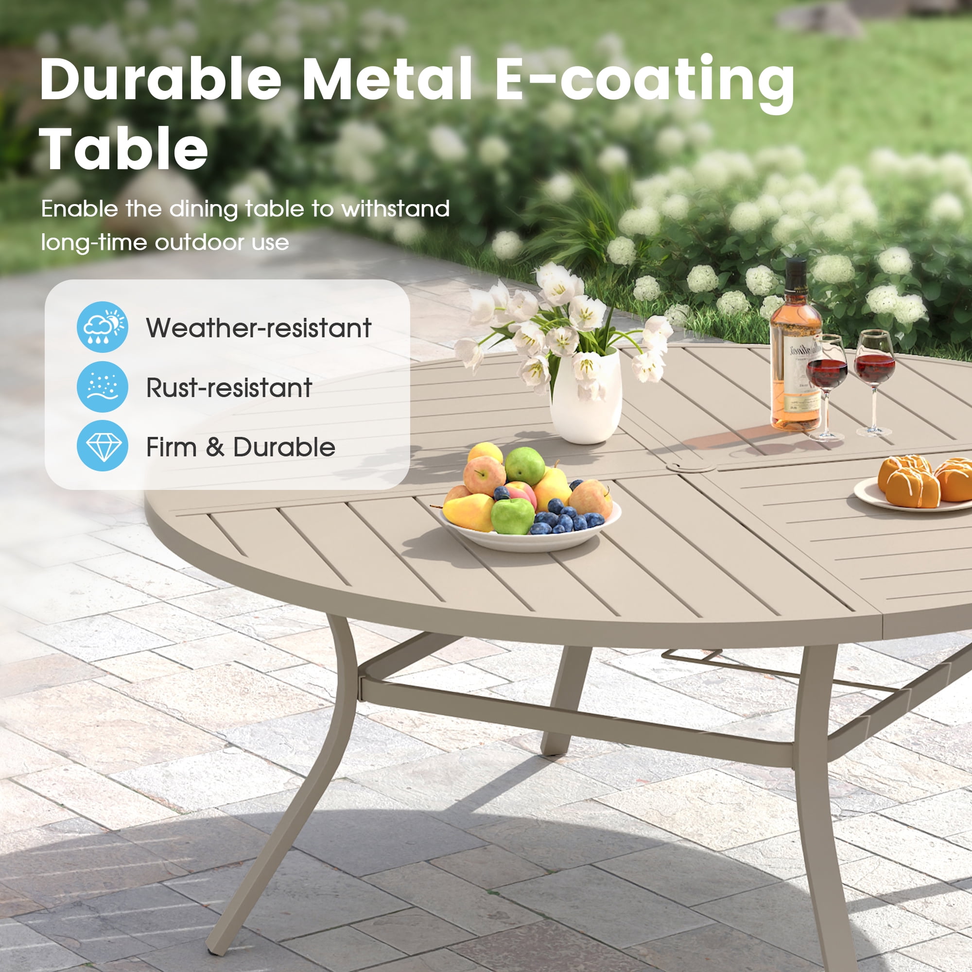 Vicllax 11-Piece Round Outdoor Patio Dining Furniture Set Table and Chair Metal Frame for Porch Deck