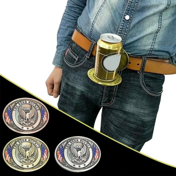 Men's Belt Buckle, Beer Holder Belt Buckle, Eagle Design Belt Buckle, Usa Belt Buckle, Polished Silver Oval Finish Works As A Functional Western Accessory for Daily Outings and