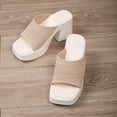 thumbnail image 5 of Heels for Women Mesh Band Squared Open Toe Platform Sandals Block Heel Slip on Mules Summer Casual Slides Beige Size 6, 5 of 8
