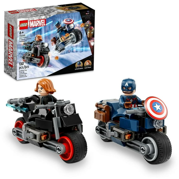 LEGO Marvel Black Widow & Captain America Motorcycles 76260 Buildable Marvel Toy for Kids Ages 6-8, Marvel Playset Based on the Avengers Age of Ultron Movie with a Captain America Bike & 2 Minifigures