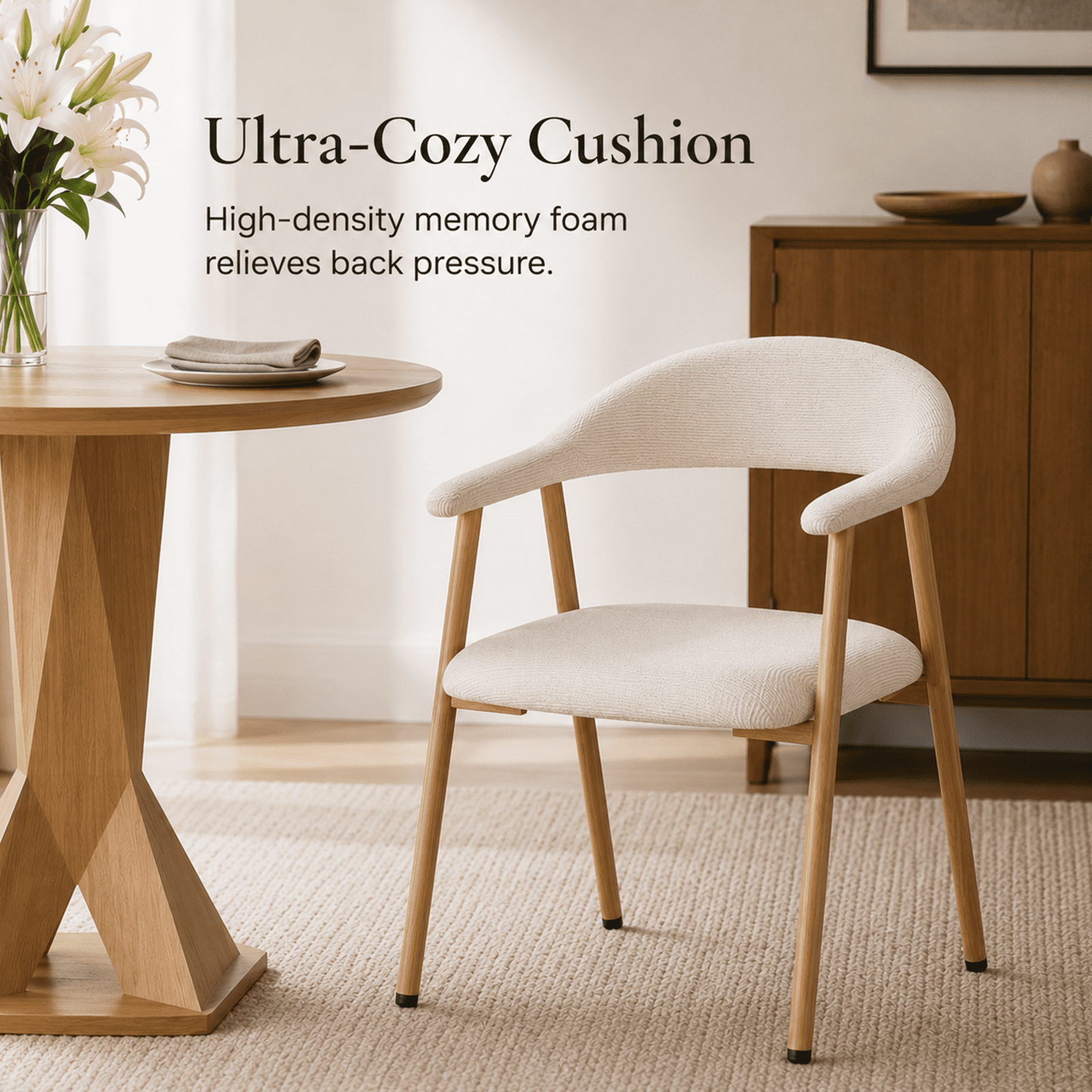 Alvantor Chairs Set of 2, A Modern Kitchen Side Chair Set with Curved Backrests and Linen Upholstery, Accompanied by Metal Decorative Chairs for Dining Room Kitchen Living Room Cafe