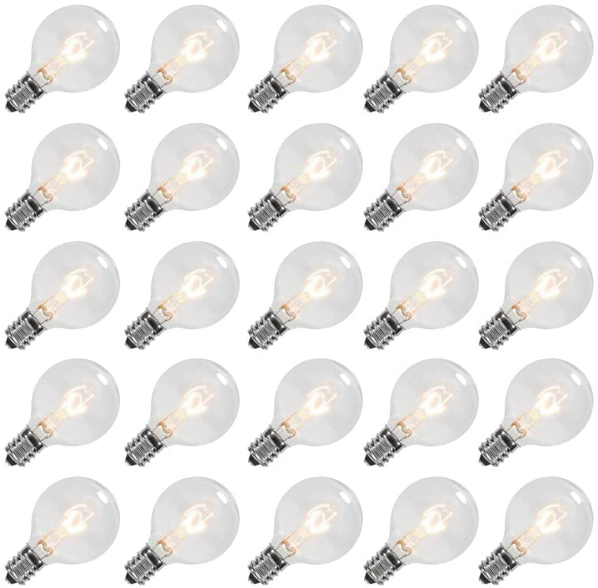 FEFEFW-G40 Replacement Bulbs, 120V 5W Incandescent Light Bulbs, C7/E12 Candelabra Base, 1.5 Inch Clear Globe Replacement Light Bulbs for Outdoor String Lights Waterproof, 2200K Warm White, 25 Pack