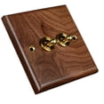 thumbnail image 1 of MYG Toggle Light Rocker Switch 1/2 Way Retro Walnut Wood Plate Brass Lever, 1 of 6
