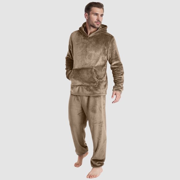 Men‘s Warm Soft Coral Velvet Pajama Set Spring Autumn Winter Sleepwear Fleece 2 Piece Set Flannel Homewear Outer Wear Pants Sets tzw