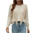 thumbnail image 2 of jtjvou Women's Casual Crewneck Fringe Tassel Knitted Pullover Sweater Jumper Tops,Beige,S, 2 of 5