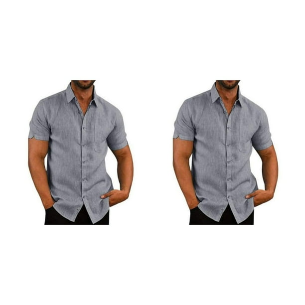 Guardurnaity Camisa de verano para hombre de viaje de fiesta camisas de manga corta con botones y cuello vuelto ropa de moda de poliester gris Gris XXXL 2piezas Walmart en linea