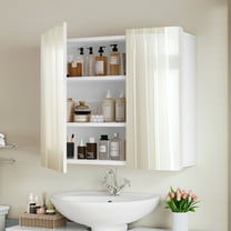 27.5” Medicine Cabinet Mirror with 2 Adjustable Shelves, Bathroom Mirror with Storage, Recessed or Wall Mount Bathroom Cabinet, White