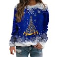 thumbnail image 2 of Chandails d'Automne d'Hiver Grande Taille pour Femmes Chandails de Noël pour Femmes Arbre de Noël Suéter Navideño Mujer Mignon Col Rond Chandails à Capuchon Amusants Bleu, 2 of 4