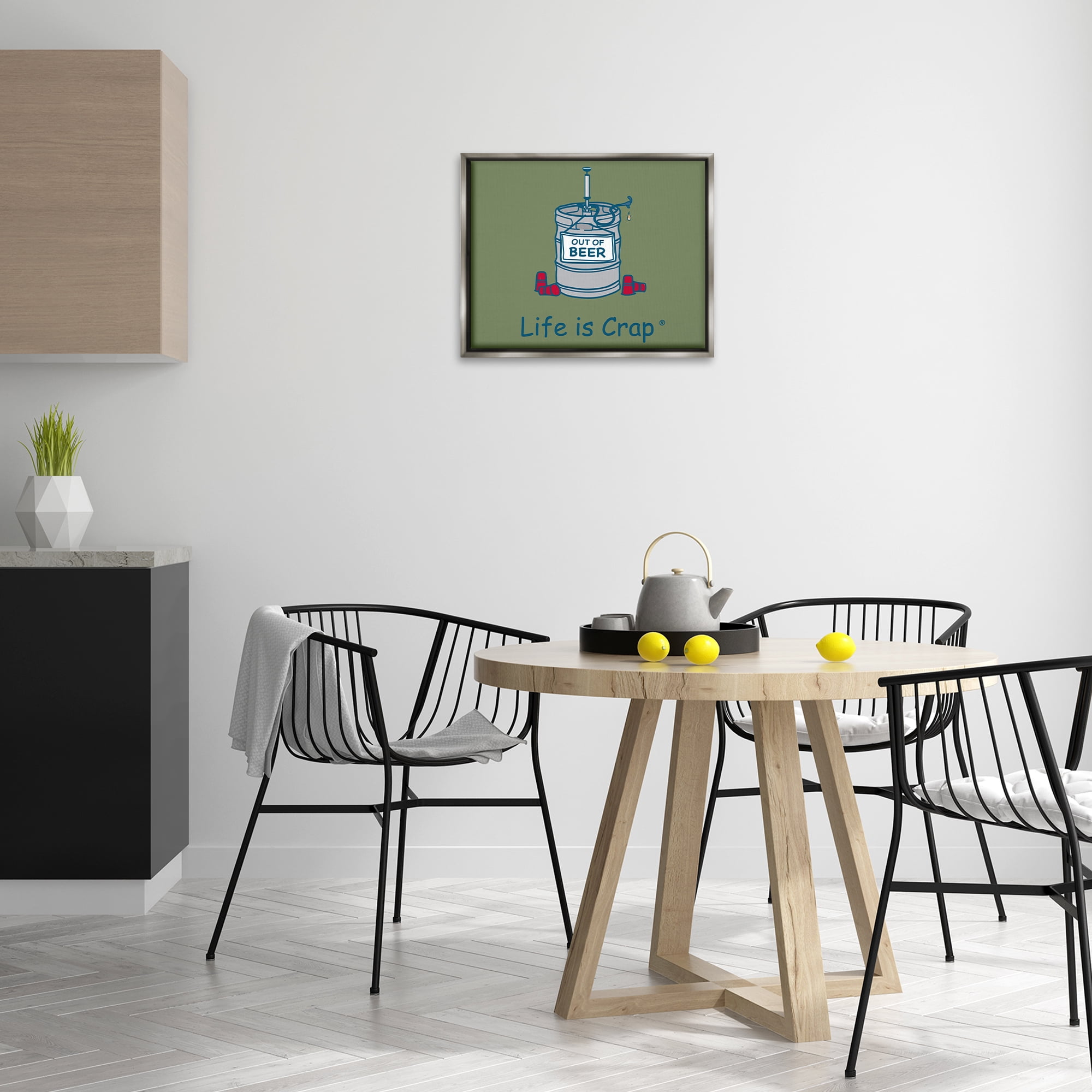 Stupell Industries Funny Empty Beer Keg Novelty & Humor Painting Gray Floater Framed Canvas Art Print Wall Art, 21 x 17