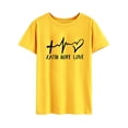 thumbnail image 1 of Camiseta de verano amarilla con cuello redondo, manga corta, suave y holgada, letras negras estampadas con corazones, 1 of 5