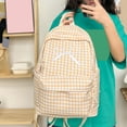 thumbnail image 5 of Grid Backpack Heavy Duty, Bowknot Embroidery School Backpack, Durable Student Bookbag for Elementary Primary Middle School (Yellow), 5 of 10