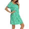 thumbnail image 2 of Vivabric Womens Nightgowns Cotton Sleepwear Plus Size Sleep Shirt Short Sleeve Nightshirt Print Sleepshirt Green Flamingo, 2 of 6