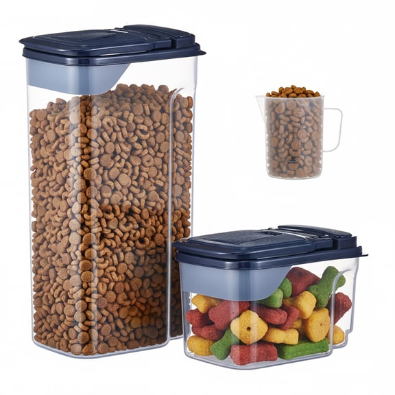 Brabtod 2-Piece Airtight Pet Food Storage Containers with Measuring Cup - 4L & 1.53L BPA-Free Jars for Dog Food, Cat Food, Bird Seed & Pet Treats (Leak-Proof, Transparent)