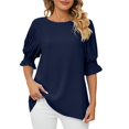thumbnail image 2 of Womens Shirts Blouse Women's Fashion Solid Colour Round Neck Ruffle Princess Sleeve Loose Chiffon Top, 2 of 6