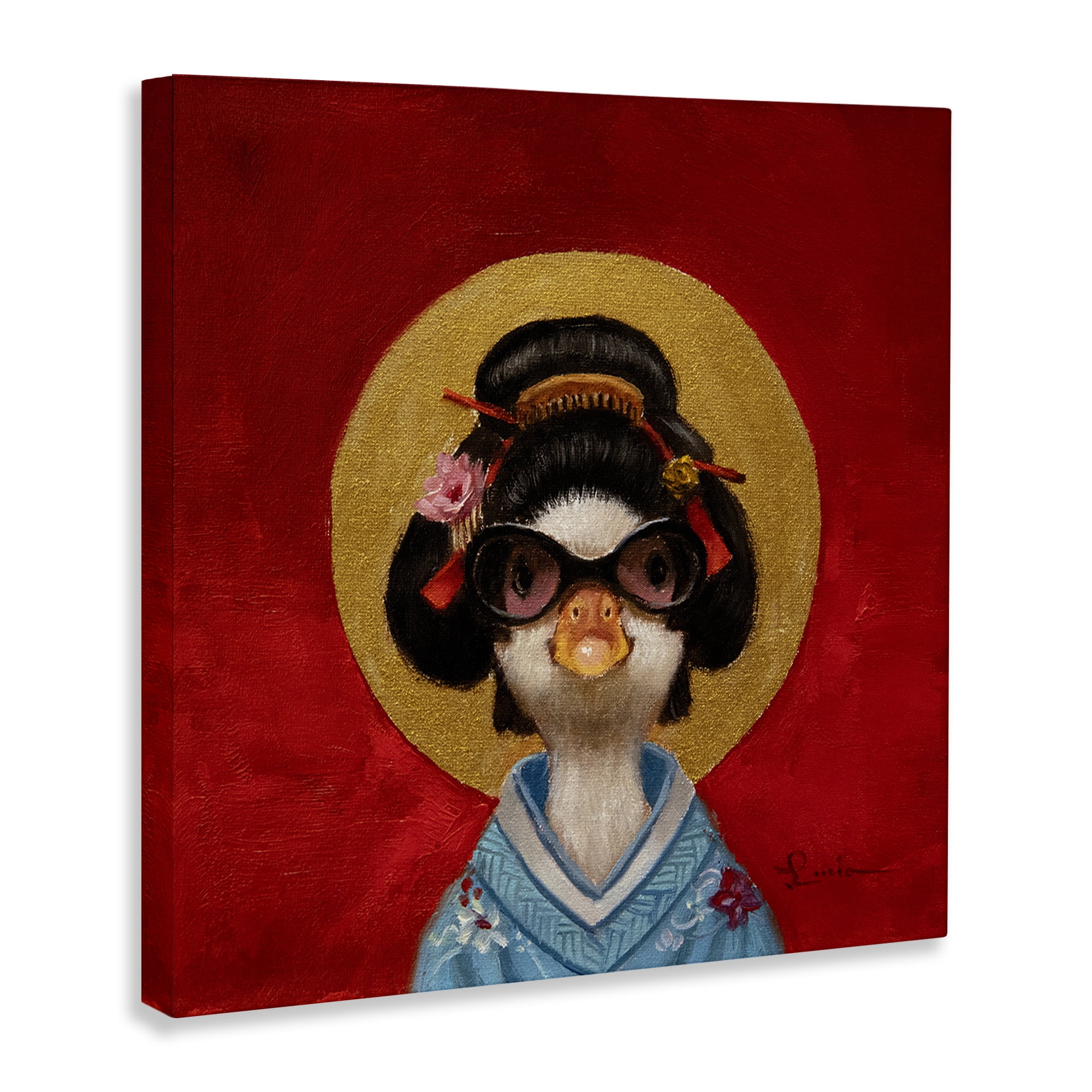 Stupell Industries Traditional Clothing Duck Animals Painting Wrapped Canvas Art Print Wall Art, 17 x 17