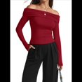 thumbnail image 2 of Blusas Elegantes Informales con Hombros Descubiertos para Mujer, de Corte Entallado, de Larga, para Salir en y Otoño. Rojo Vino S, 2 of 9