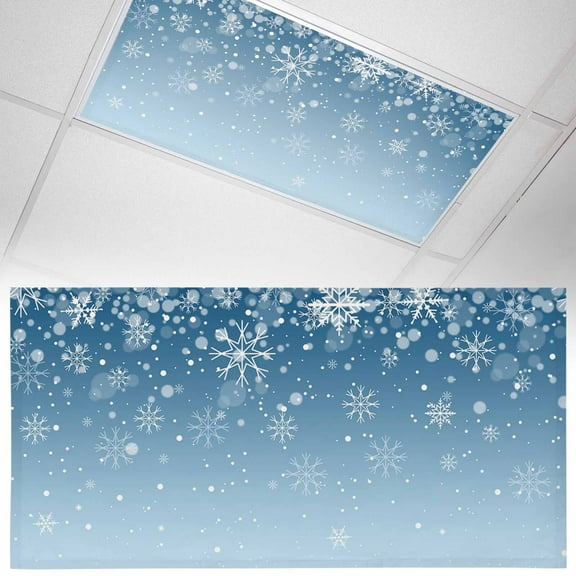 Christmas Snowflake 1 Piece Blue Gradient Magnetic Fluorescent Light Covers, 2x4 Ft, Magnetic Light Covers for Ceiling Lights Classroom Office Home Decor