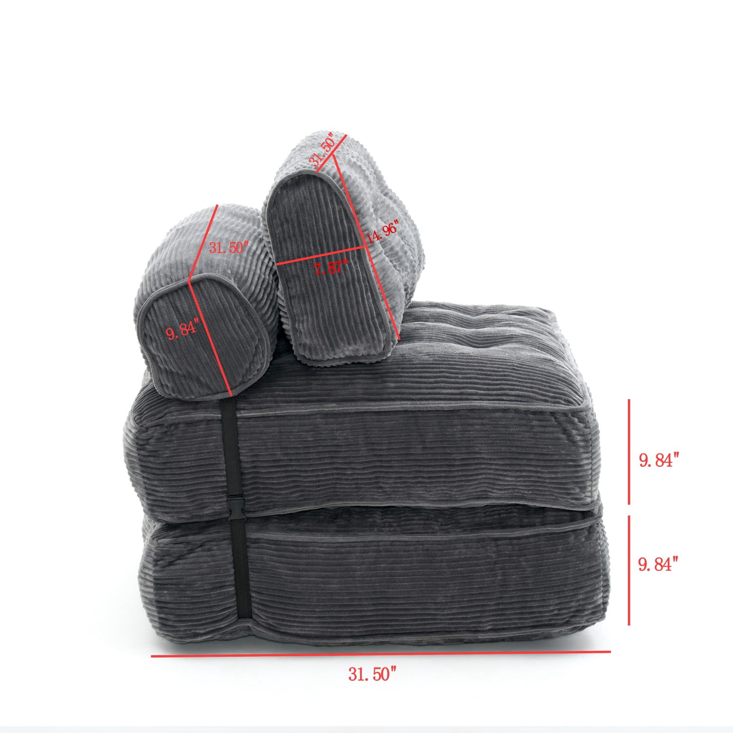 Folding Sofa Bed, Convertible Sleeper Chair Bed with Headrest & Lumbar Pillow, Foldable Floor Sofa Mattress for Living Room, Bedroom, Small Space, Grey