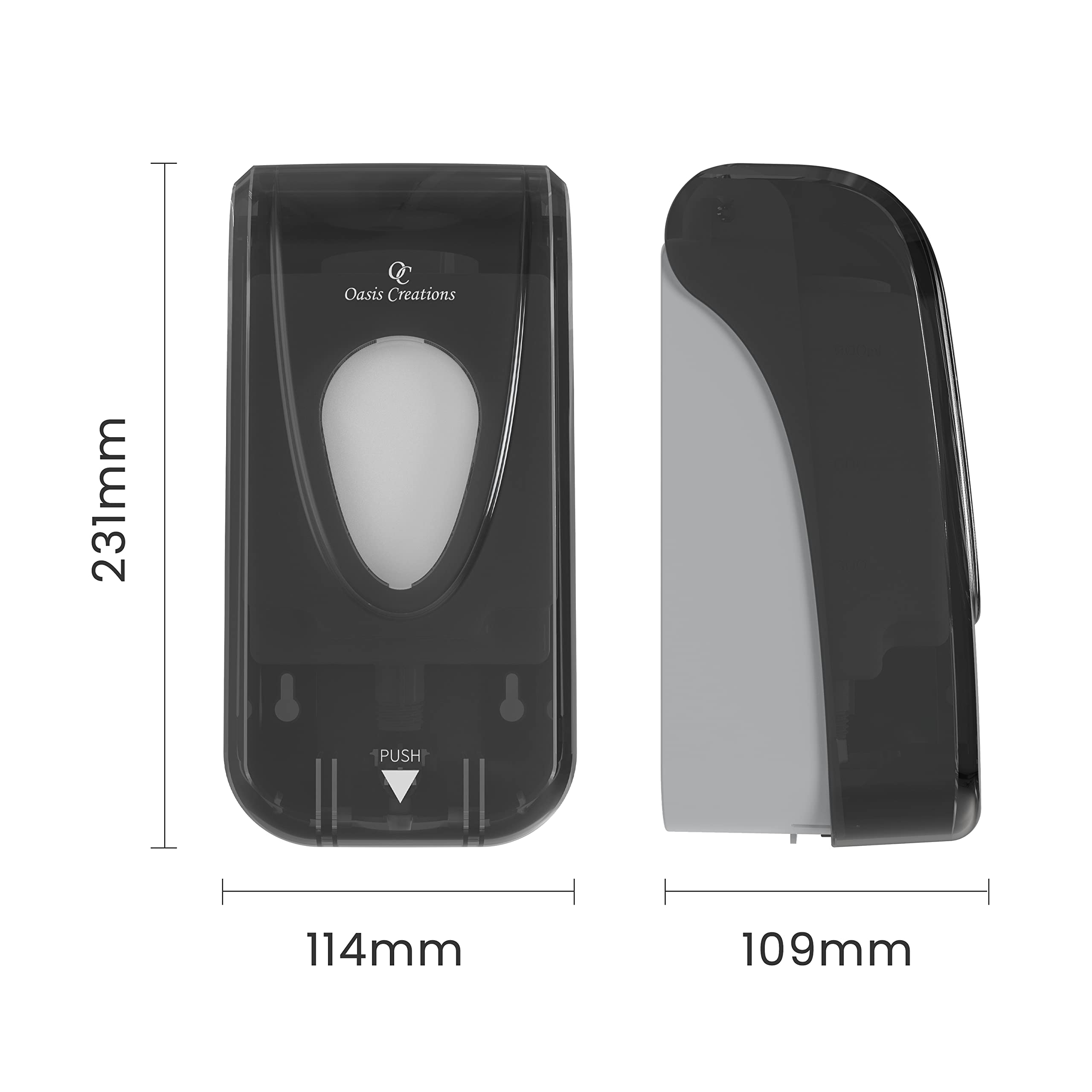 Manual Soap and Hand Sanitizer Dispenser by Oasis Creations, Soap/Lotion/Gel, Wall Mount, 1000ml/33oz. Commercial or Residential – Black Smoke - Case of 30
