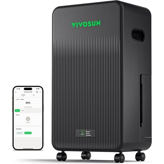 VIVOSUN AeroDrain D12 Smart Environmental Dehumidifier, up to 12L/day, 2L Water Tank, with Temperature & Humidity Sensor Probe, Smart Remote Control, Designed for Grow Tents