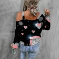 thumbnail image 4 of Penkiiy Women's Valentine's Day Heart Print Off The Shoulder Tops Long Sleeve T Shirts Loose Summer Blouse Shirt S Black, 4 of 6