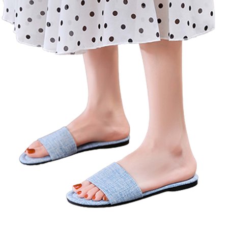 

HAXMNOU Women S Beach Sandals Hollow Casual Slippers Flat Shoes Retro Sandals Sky Blue 37