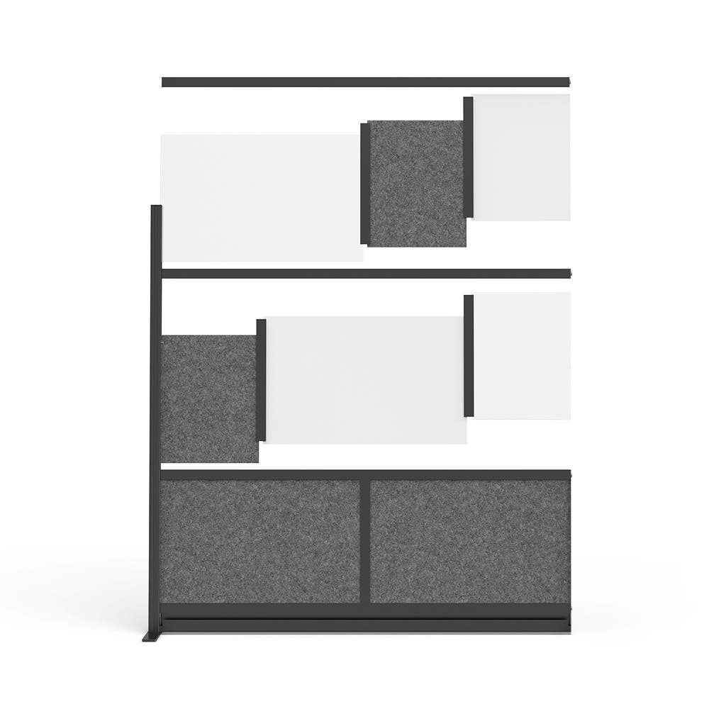 Luxor Workflow Modular Wall Room Divider System - Black Frame - 70" x 48" Add-On Wall with Whiteboard, Freestanding