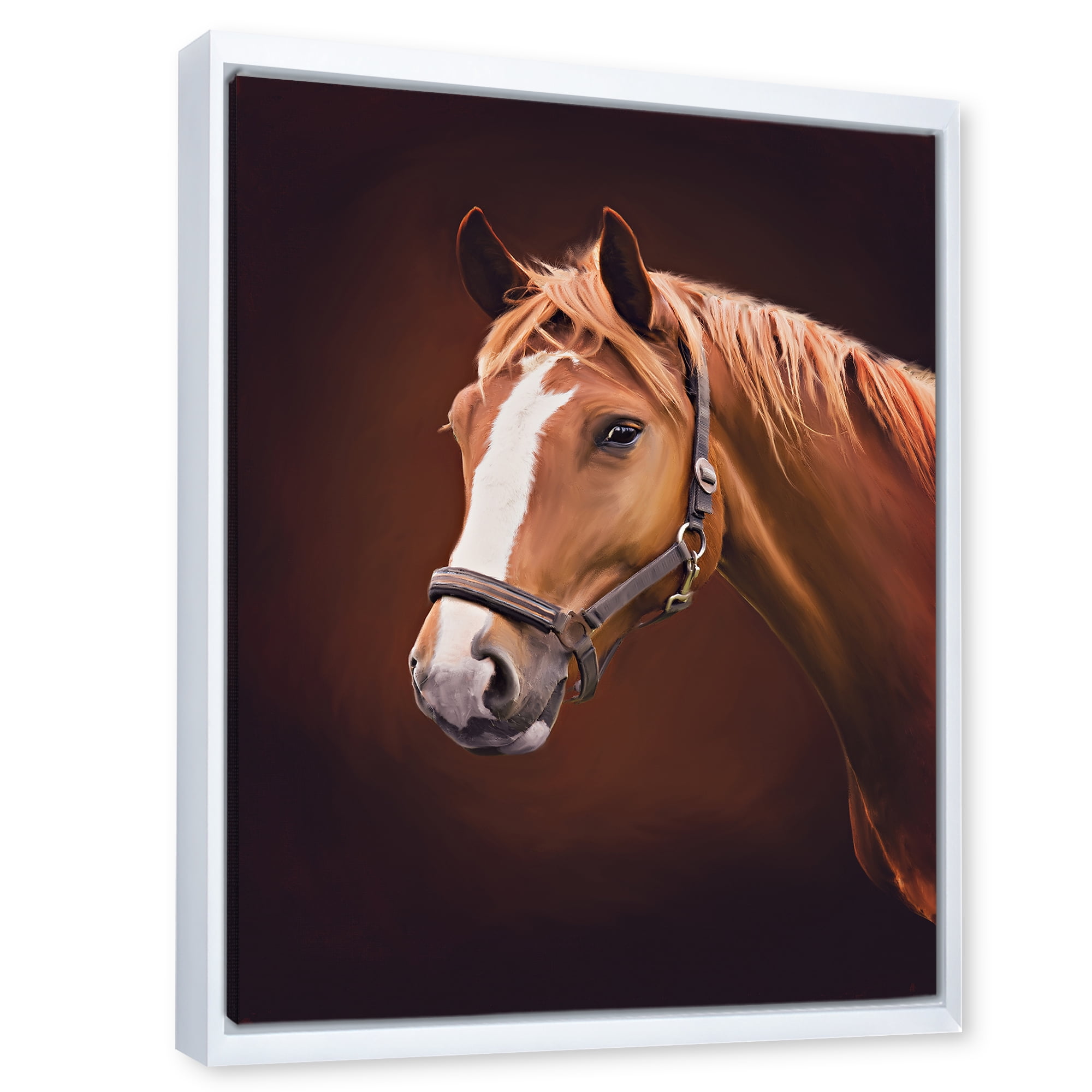 Designart 'Close Up Portrait Of Brown Horse With White Nose II' Farmhouse Framed Canvas Wall Art Print
