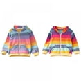 thumbnail image 3 of Kid Girls Autumn Rainbow Stripes Zipper Fly Hoodie Outerwear Tops, 3 of 3
