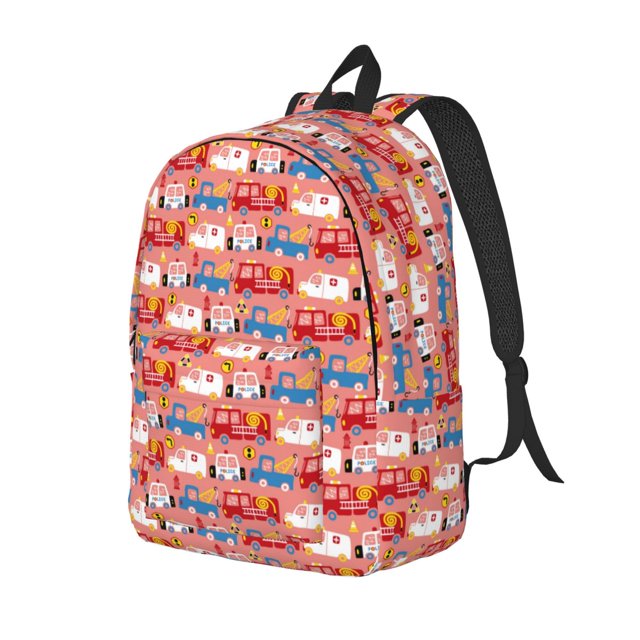 Fotbe Cartoon with Traffic Elements Printed Canvas Daypack - Stylish and Durable Vintage Compact Backpack - Class, Work, Travel, or Laptop Bookbag,Organized Compartments-Medium