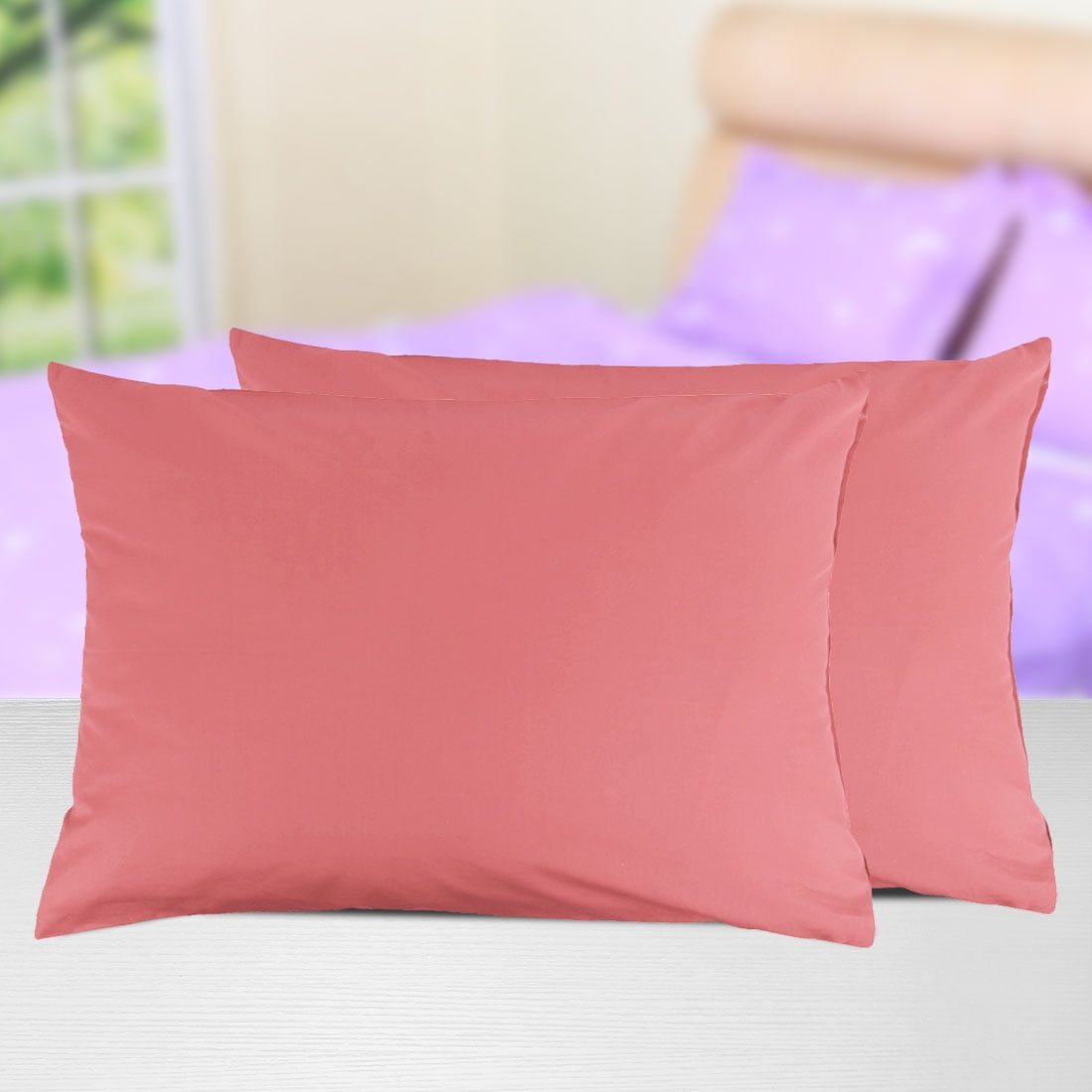 Unique Bargains Pillowcases 2-Piece Egyptian Cotton Pillow Cover Coral Pink Queen