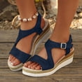 thumbnail image 2 of Pandaie Wedge Sandals for Women Dressy Platform Summer Espadrille Ankle Strap Comfortable Womens Shoes with Arch Support Blue,7, 2 of 9
