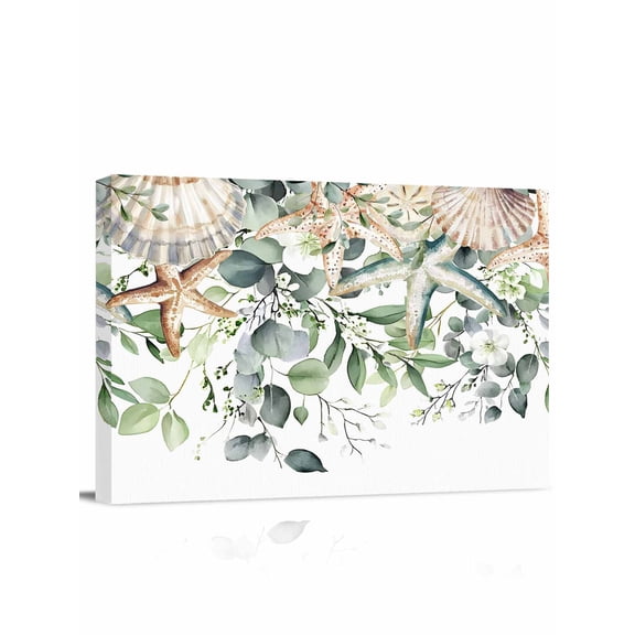 Sage Green Coastal Wall Art for Living Room, Canvas Picture Wall Decor for Bathroom Bedroom, Spring Eucalyptus Leaves Painting Artwork for Office Kitchen Hallway Dining Room Home Decorations 16"x20"