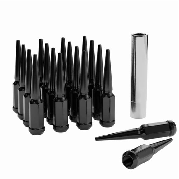 24PCS Black M14x1.5 Spike Wheel Lug Nuts, Closed End Spike Lug Nuts With 1 Socket Key, Conical Bulge Seat, Compatible With Silverado, Sierra, Ram